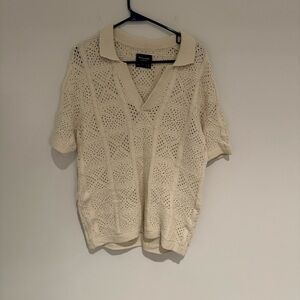 Abercrombie & Fitch Johnny Collar Cream Shirt Size Small Like New